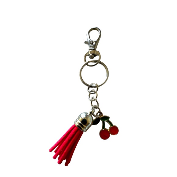 3/$20 HANDCRAFTED Cherry Charm Red Tassel Keychain - Picture 1 of 3